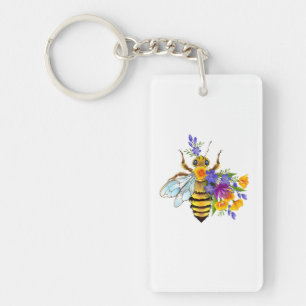 Porte-clefs Abeille à fleurs avec plantes sauvages