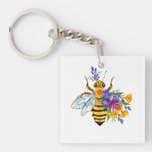Porte-clefs Abeille à fleurs avec plantes sauvages