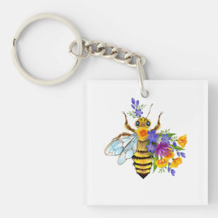 Porte-clefs Abeille à fleurs avec plantes sauvages