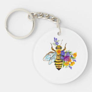 Porte-clefs Abeille à fleurs avec plantes sauvages