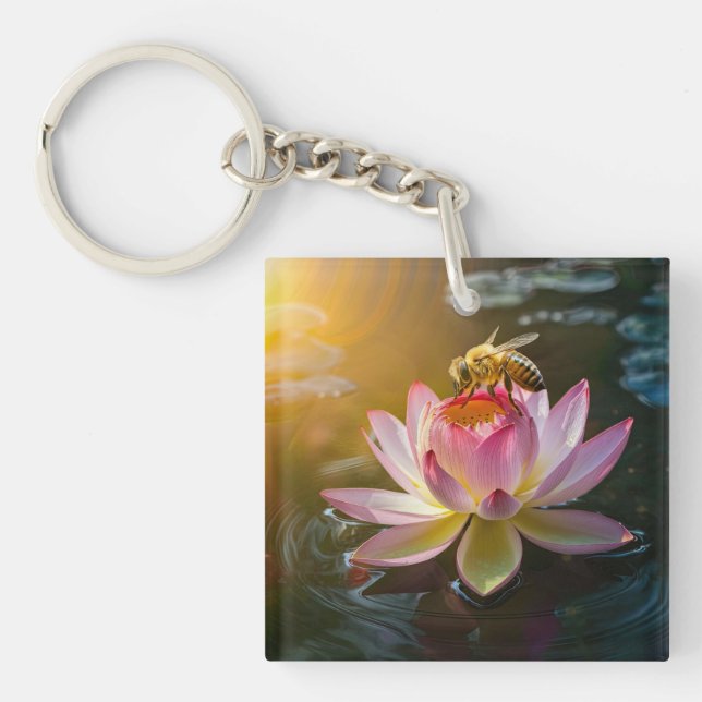 Porte-clefs Abeille sur fleur de lotus (Devant)