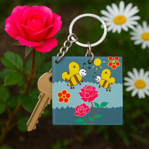 Porte-clefs Abeilles Et Fleurs