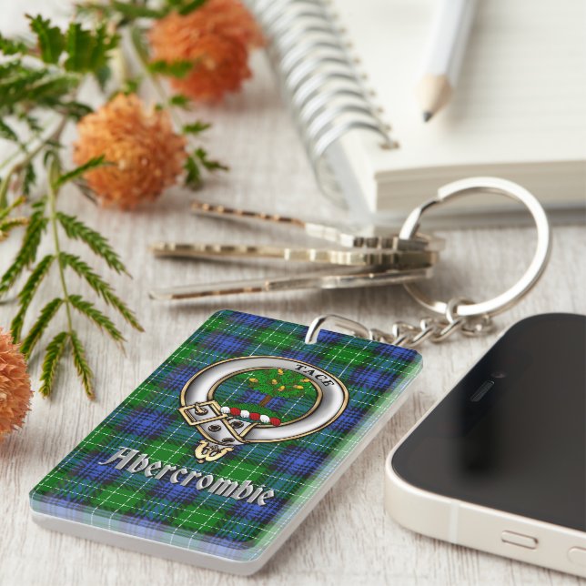 Porte-clefs Abercrombie Clan Badge/Tartan Rectangle (Devant droit)