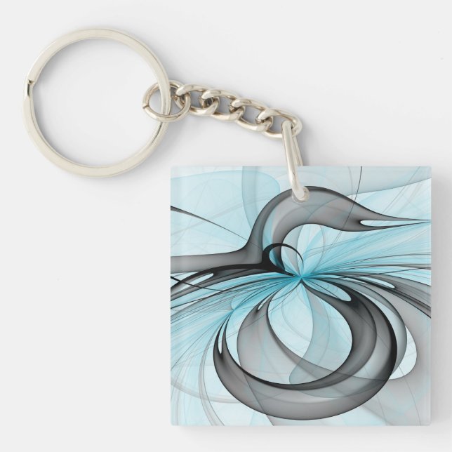 Porte-clefs Abstract Anthracite Gray Blue Modern Fractal Art (Devant)