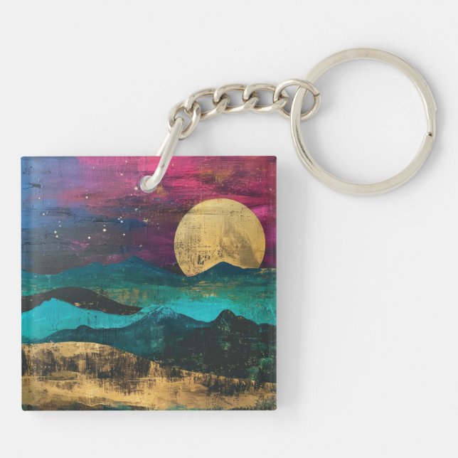 Porte-clefs Abstract Fantasy Moonscape Two-sided Acrylic (Dos)
