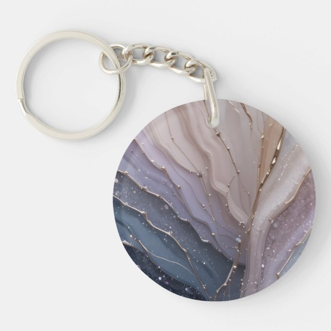 Porte-clefs Abstract Marble Acrylic Keychain with Gold Accents (Devant)