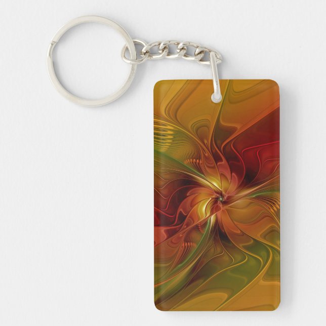 Porte-clefs Abstract Red Orange Brown Green Fractal Art Flower (Devant)