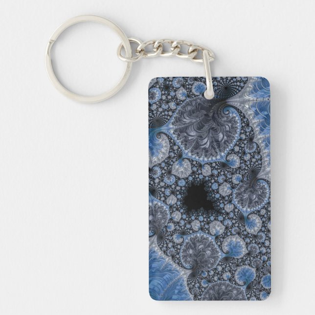 Porte-clefs Abstrait bleu et noir complexe fractal (Devant)
