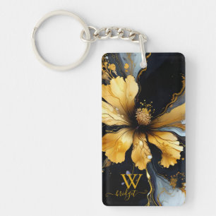Porte-clefs abstrait chic noir floral