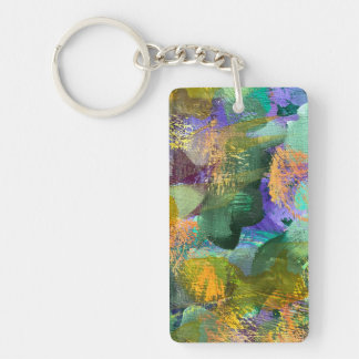 Porte-clefs Abstrait floral vert et violet
