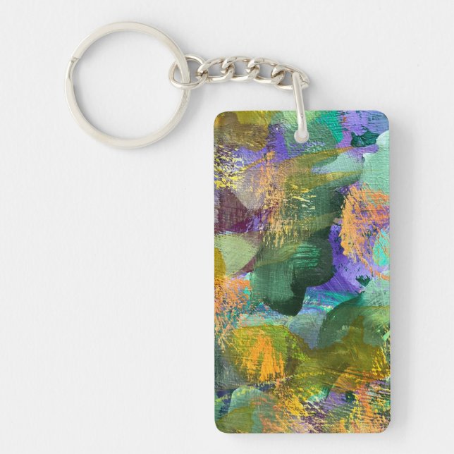 Porte-clefs Abstrait floral vert et violet (Devant)