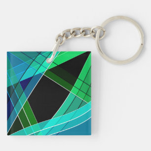 Porte-clefs Abstrait, géométrique, vert, bleu, noir