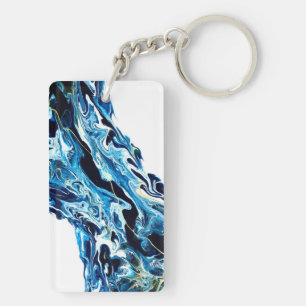 Porte-clefs Abstrait Gold Navy Blue White Grey Fluid Art
