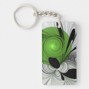 Porte-clefs Abstrait noir et blanc avec art fractal vert