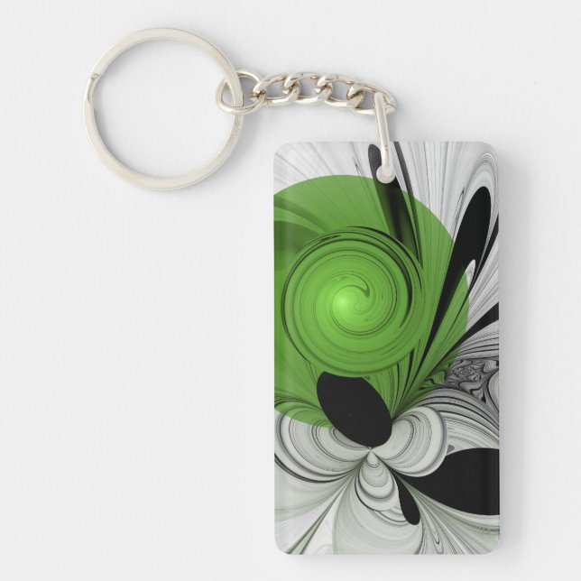 Porte-clefs Abstrait noir et blanc avec art fractal vert (Devant)