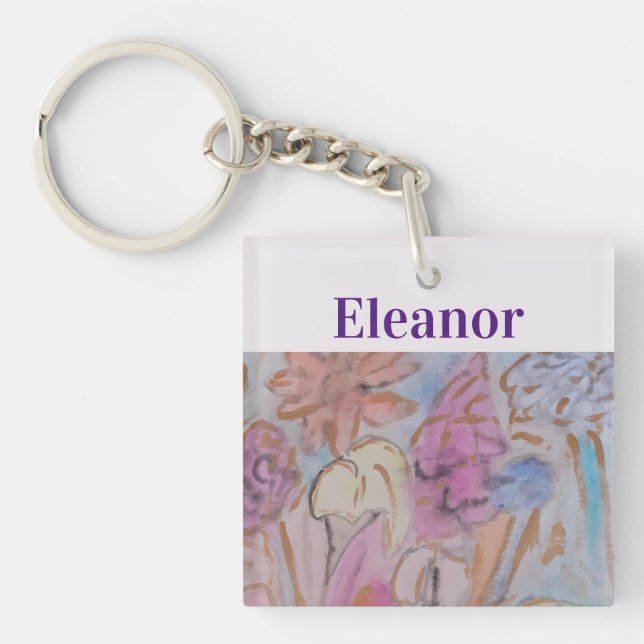 Porte-clefs Abstrait Pastel Floral Personnalisé (Devant)