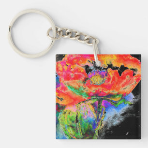 Porte-clefs Abstrait rouge floral aquarelle peinture pavot rou