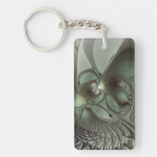 Porte-clefs Abstrait Vert Gris Sauge Fractal Art Fantaisie