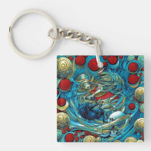 Porte-clefs Abstraite Prêtre Rose Witchy Colorful AI Art