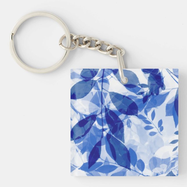 Porte-clefs Abstraits Feuilles bleu et blanc (Devant)