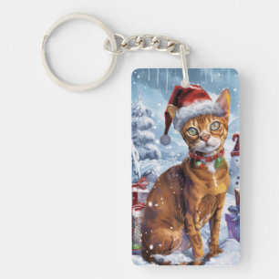 Porte-clefs Abyssinian Chat Winter Wonderland Noël Joie