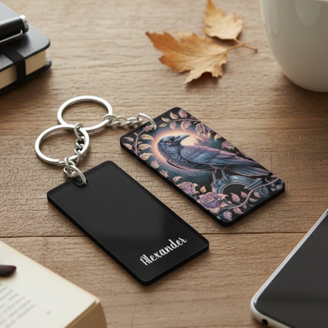 Porte-clefs Académie gothique sombre corbeau mystique (Gothic Raven keychain)