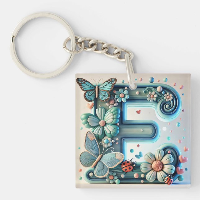 Porte-clefs 🦋 Accent Papillon Lettre Florale E 🌸 (Devant)