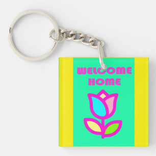 PORTE-CLEFS ACCUEIL ACCUEIL DESIGN PURPLE ET JAUNE