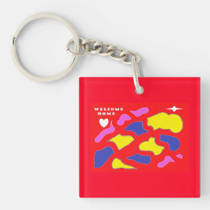 Porte-clefs Accueil Message heureux rouge avec motifs