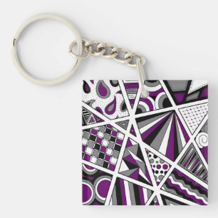 Porte-clefs Ace Asexuel Pride Zen Doodle moderne Abstrait Purp