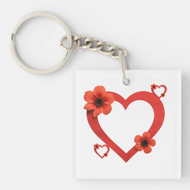 Porte-clefs Acrylic Keychain with Red Heart – Minimalist Style (Devant)