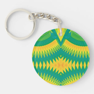 Porte-clefs Acrylique circulaire verte jaune orange brillant ~