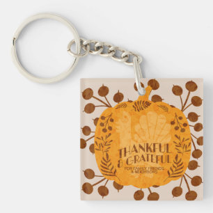 Porte-clefs Action de grâce Merci dinde Citrouille Verdure