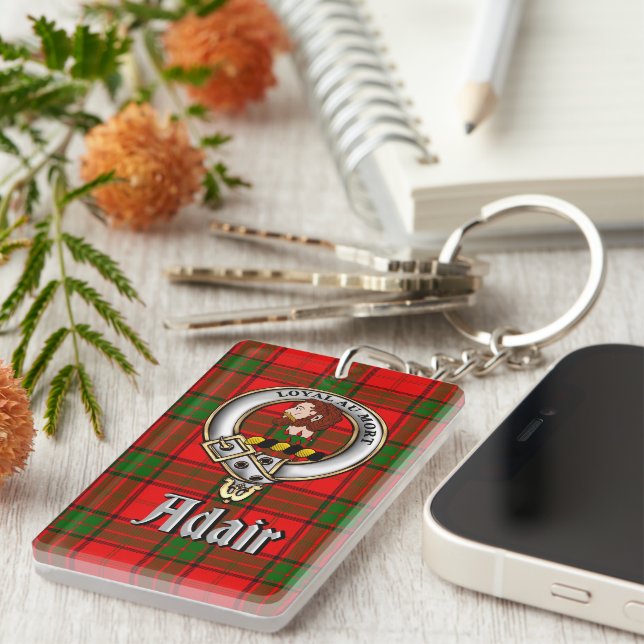 Porte-clefs Adair Clan Badge/Tartan Rectangle (Devant droit)