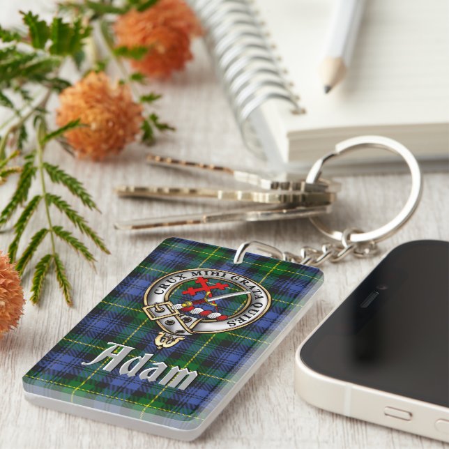 Porte-clefs Adam Clan Badge/Tartan Rectangle (Devant droit)