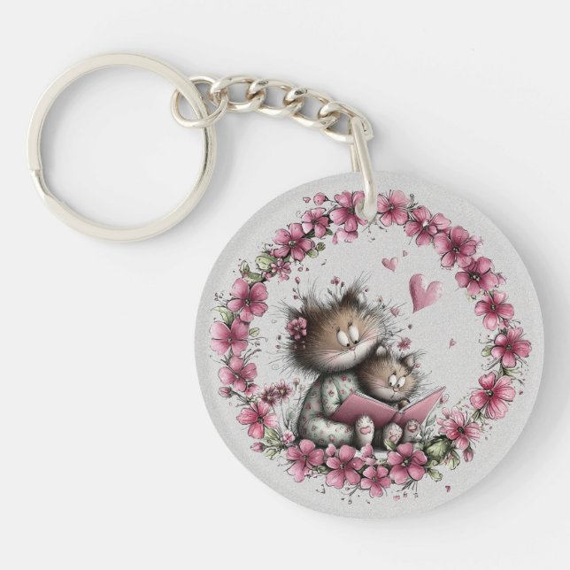 Porte-clefs Adorable Cat Illustration Acrylic Keychain (Devant)