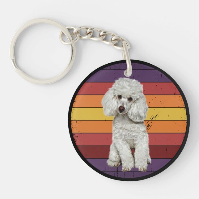 Porte-clefs Adorable chien de caniche blanc Retro Sunset (Devant)