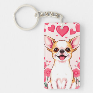 Porte-clefs Adorable Chihuahua aux Coeurs Roses