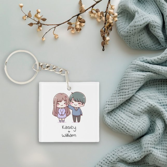 Porte-clefs Adorable Couple Personnalisé De Style Chibi (Personalized Chibi Couple keychain)