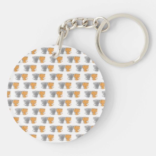Porte-clefs Adorable Fluffy Kittens Illustration Cat Art (Dos)