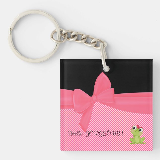 Porte-clefs Adorable Grenouille mignonne sur Pois-Bonjour magn (Devant)