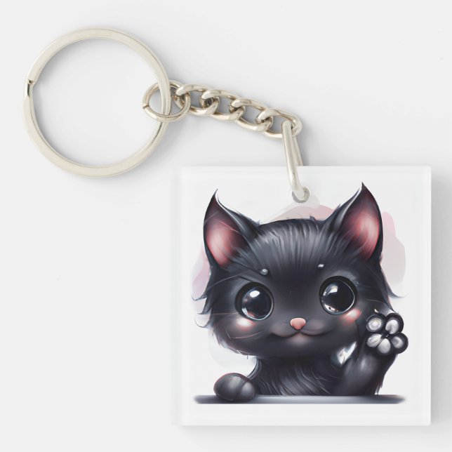 Porte-clefs Adorable Kawaii Chat noir (Devant)