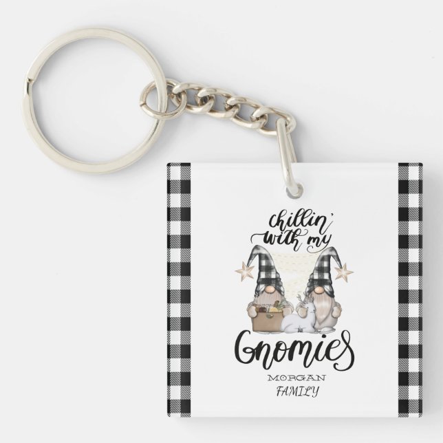 Porte-clefs Adorable mignonne Gnomes Black Buffalo Plaid (Devant)
