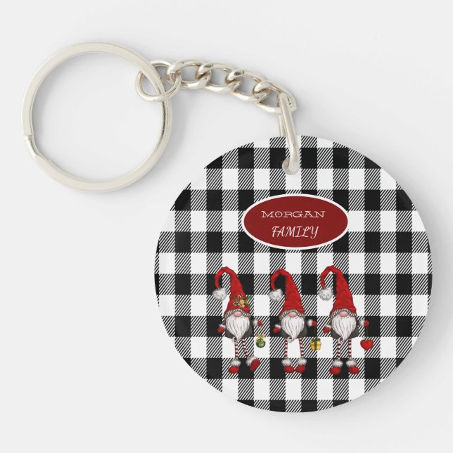 Porte-clefs Adorable Mignonne Gnomes Buffalo Plaid (Devant)