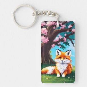 Porte-clefs Adorable Renard assis sous l'arbre