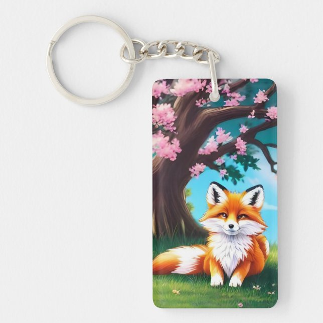 Porte-clefs Adorable Renard assis sous l'arbre (Devant)