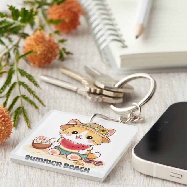 Porte-clefs Adorable Summer Beach Cat  (Devant Droit)