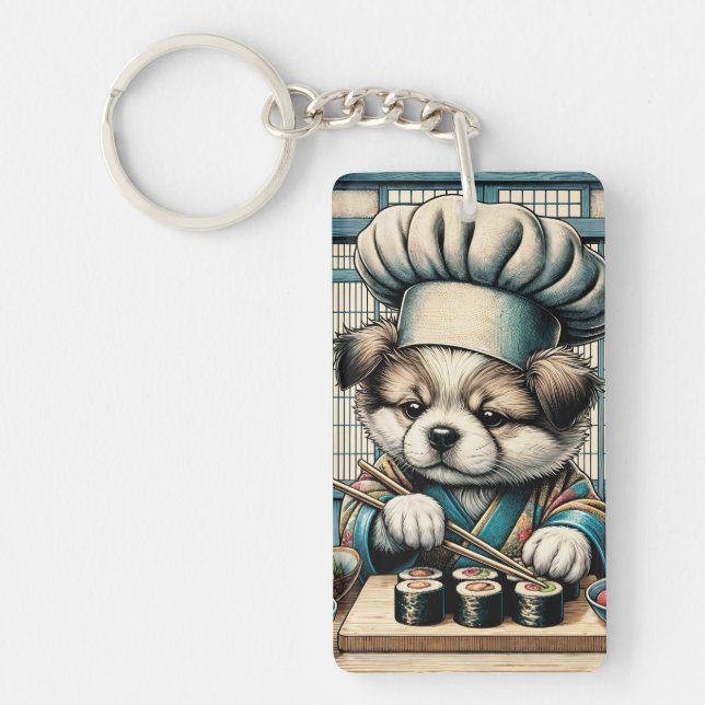 Porte-clefs Adorable Sushi Chef Chiot (Devant)