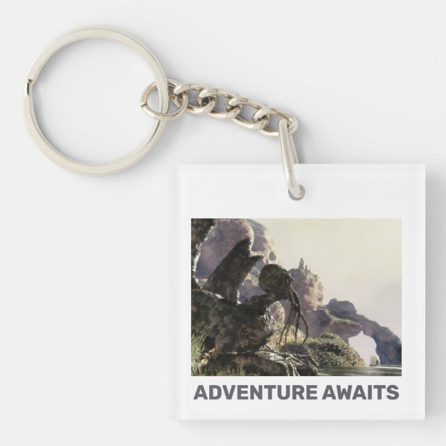 Porte-clefs Adventure Awaits. Fantasy landscape (Devant)
