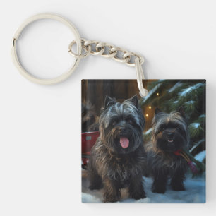 Porte-clefs Affenpinscher Promenade en Traîneau Noël Décoratio
